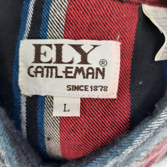 ELY CATTLEMAN Western Flannel Striped Pearl Snap Shirt Men’s Size Large Rodeo - Picture 7 of 8